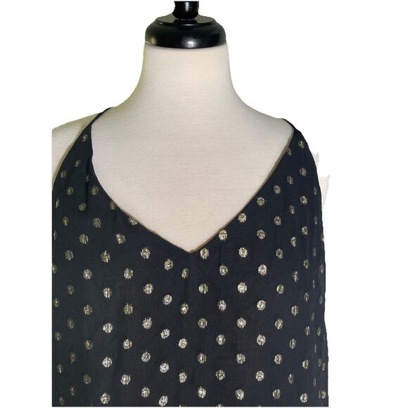 Loft Black Gold Polka Dots Spaghetti Strap Top Blouse Women's Size M - Picture 2 of 5